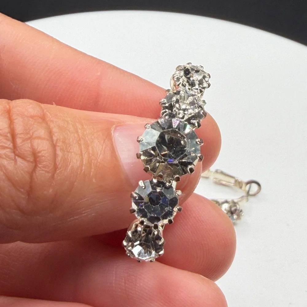 Rhinestone Hoop Earrings Silver Tone Clear Crystal Statement Wedding Glam Gift